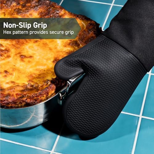 HexClad Silicone Oven Mitt Set 2-Piece Heat Resistant 500F Black