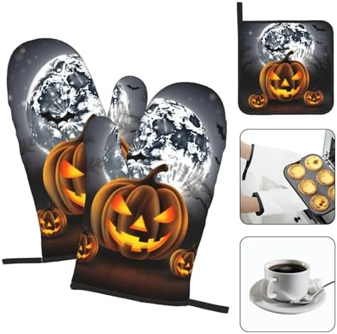 EKYSHCZ Halloween 3-Piece Heat Resistant Oven Mitts Potholders Set
