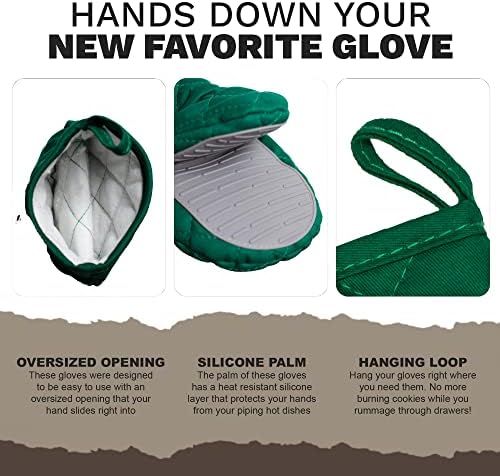 Mini Green Silicone Oven Mitts with Grip Heat Resistant Cooking Gloves Set