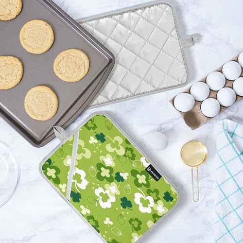 Kcldeci Green Clover Heat-Resistant Oven Mitts 2-Pack