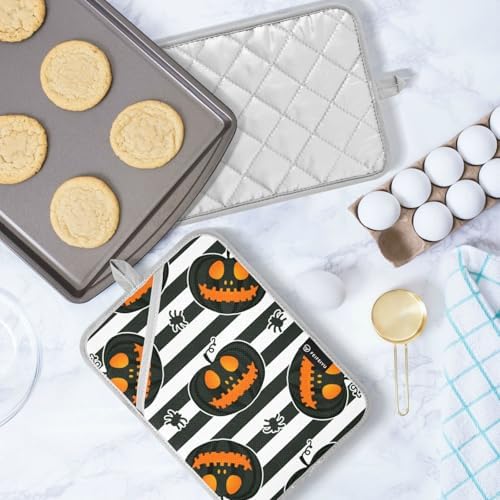 OurVII Jacko Lantern - 2x Potholders with Pockets for Halloween Kitchen Use