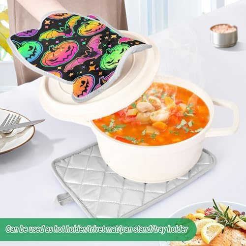 Colorful Halloween Pumpkin Bat Oven Mitts Set