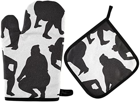 Exnundod Japanese Sumo Wrestlers Oven Mitts and Pot Holders Set