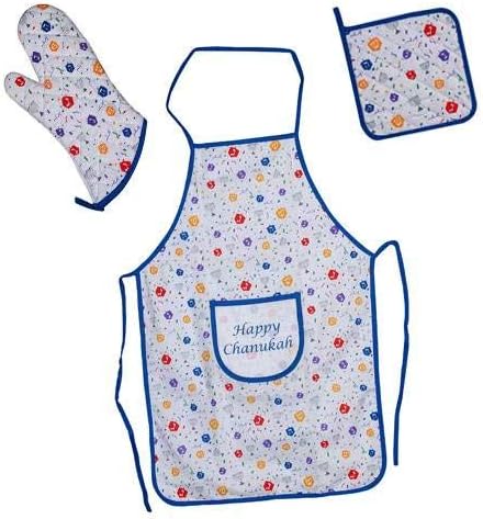 Dreidel Design Hanukkah Cotton Potholder Apron Mitt Set 1