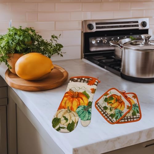 Harvest Pumpkin Oven Mitt Potholders Set