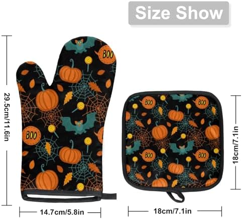 Kawaii Halloween Bat Pumpkin Oven Mitts Set of 2