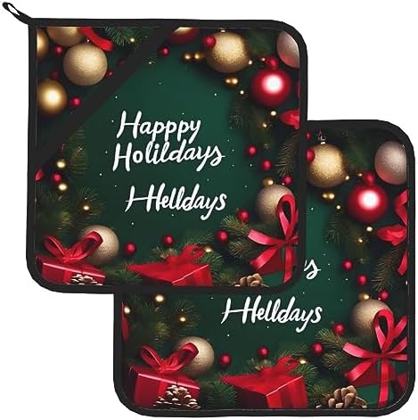 CHRYSM Happy Holidays Potholders 2-Pack Heat Resistant