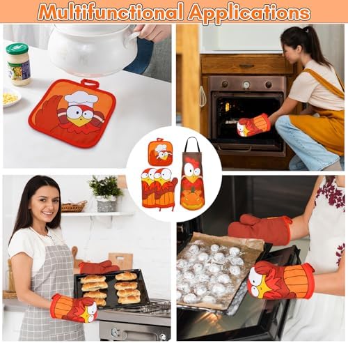LSYDCARM Fall Oven Mitts 4Pcs Turkey Set with Apron