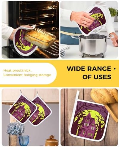 Festive Halloween Pot Holder Heat Insulation Oven Mitt Easy Clean Loop Trivet