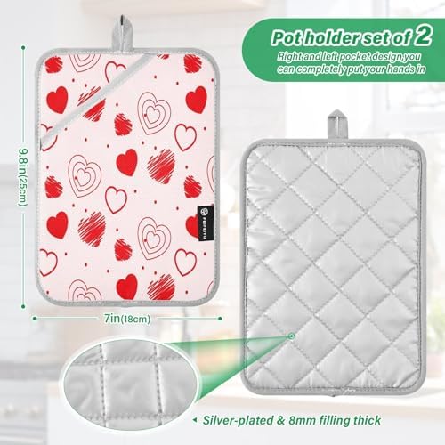 Red Love Heart 2-Piece Heat Resistant Potholer