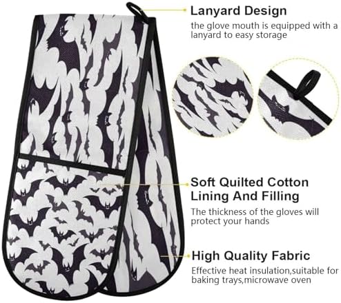 Quteprint Halloween Black Bats Oven Mitts 7 x 35 Heat Resistant