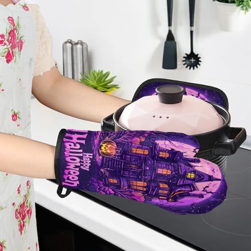 Tropical Life Halloween Pumpkin Bat Oven Mitts 4-Piece Set