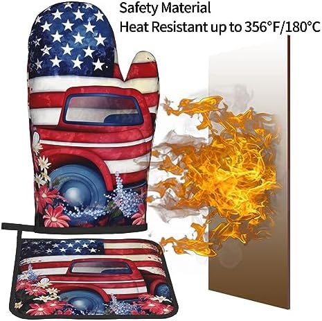 Quopvn 4th of July Patriotic USA Flag Oven Mitts Pot Holders 2pcs Set