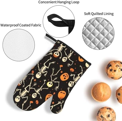 Funny Skull Halloween Oven Mitts Set - Heat-Resistant