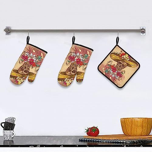 SSOIU Day of the Dead Halloween Oven Mitts Pot Holders Set