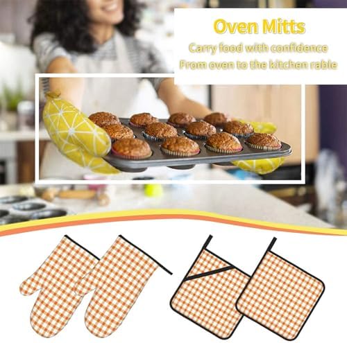 Sketch Art Style Oven Mitts Heat Resistant Pots Cooking Glove Sets