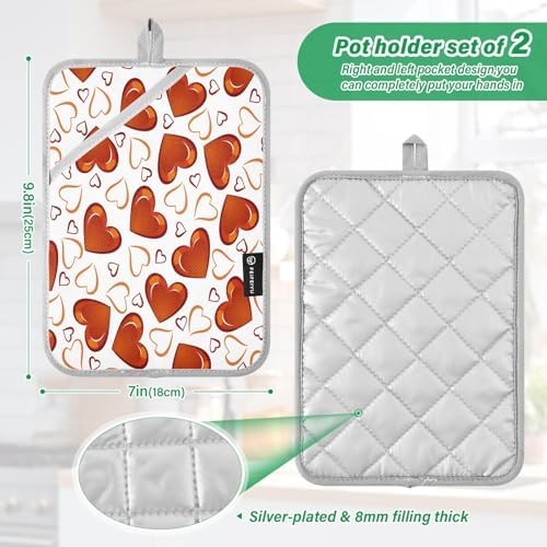 Kcldeci Red Hearts 2-Pack Pot Holder Set