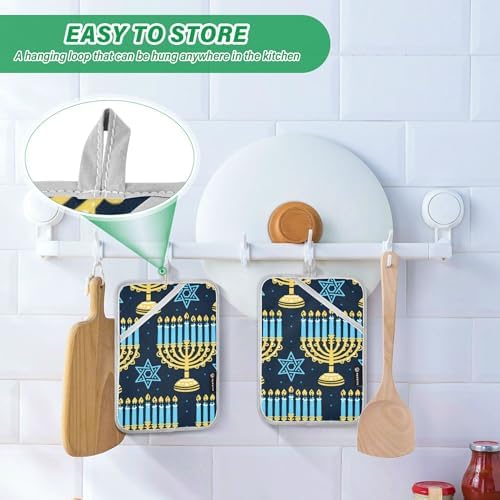 Wudan Happy Hanukkah Candelabra Candles 2 Pack Heat Resistant Potholders for Kitchen