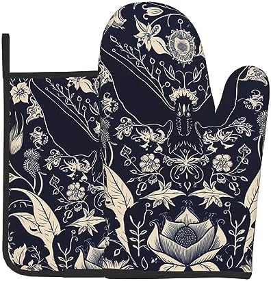 Halloween Bat Flower Oven Mitts Pot Holders Set Heat Resistant TrustyEssed