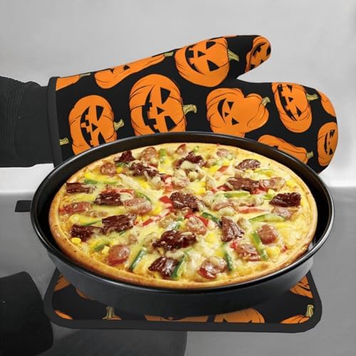 Pumpkin-Themed Oven Mitts Pot Holders Set