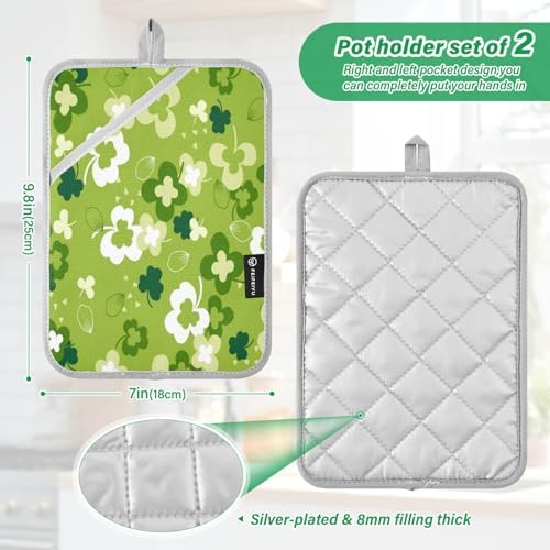 Kcldeci Green Clover Heat-Resistant Oven Mitts 2-Pack