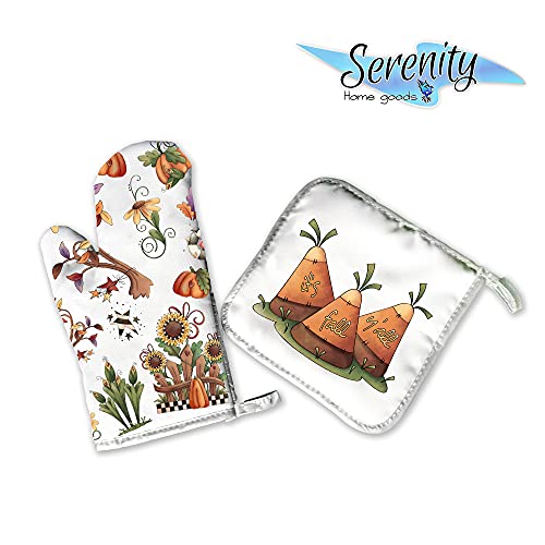Cozy Kitchen Decor Rustic Harvest Oven Mitt Pot Holder Set