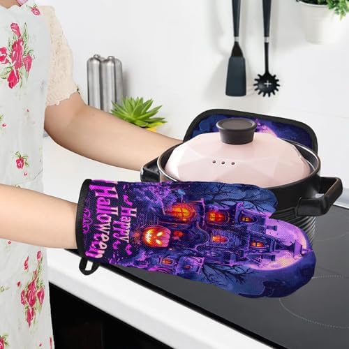 TropicalLife Happy Halloween Oven Mitts and Pot Holders 4Pcs Set