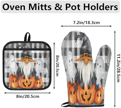TropicalLife Halloween Pumpkin Ghost Oven Mitts 4Pcs Set