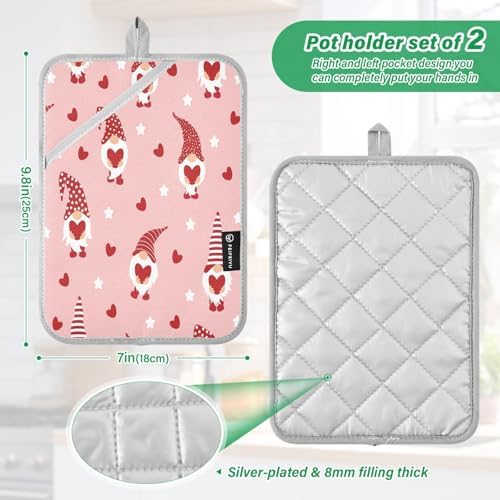 Cute Gnomes Hearts Heat-Resistant POTHOLDER SET