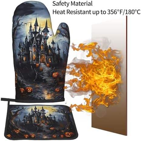 Devil Pumpkin Halloween Oven Mitts and Pot Holders Sets