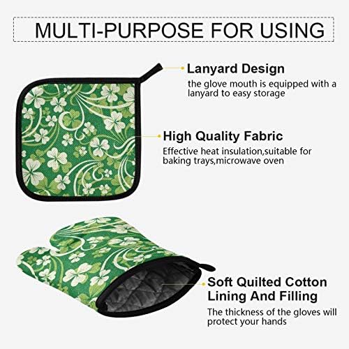 QUGRL Good Luck Clover Oven Mitts Pot Holders Sets Heat-Resistant Kitchen Gloves