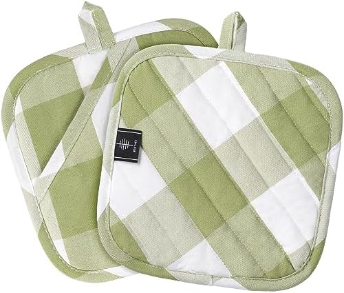 BONTHEE Green Plaid Pot Holders - 2PCS Heat Resistant Kitchen Potholders