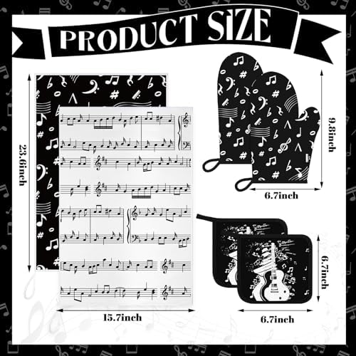 Comfortable Oven Mitts Pot Holders Set with Music Note Patterns