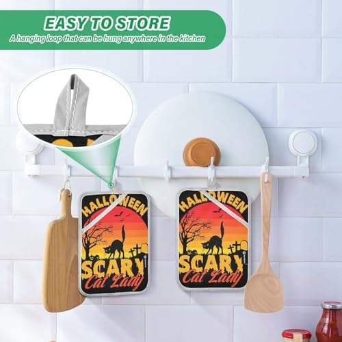 Scary Cat Lady Halloween Potholders with Pockets Non-Slip Kitchen Mat
