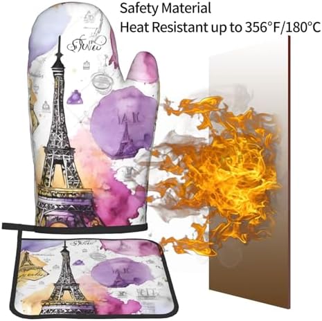 French Parisian Eiffel Tower Oven Mitts Pot Holders Set