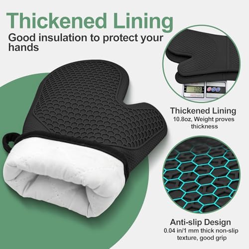 Monbalcon Oven Mitts Silicone Kitchen Gloves Heat Resistant Pair waterproof