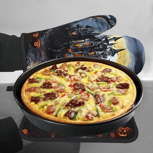 Devil Pumpkin Halloween Oven Mitts and Pot Holders Sets