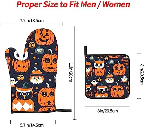 Trick Or Treat Halloween Owl Ghost Pumpkin Oven Mitts - Durable Waterproof Set