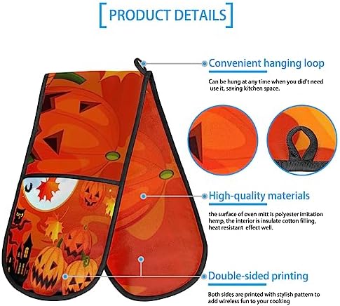 Halloween Double Oven Mitts PTFE-coated Heat Resistant with Hanging Loop Design