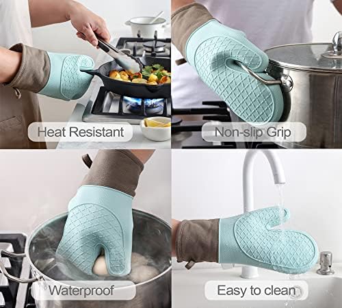 Domonic Home Heat-Resistant Oven Mitts Set Silicone for 600F Protection