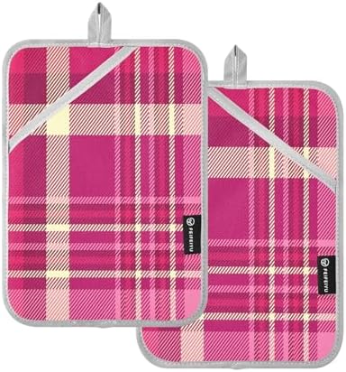 Kcldeci Pink Red Checker 2 Pack Oven Mitts