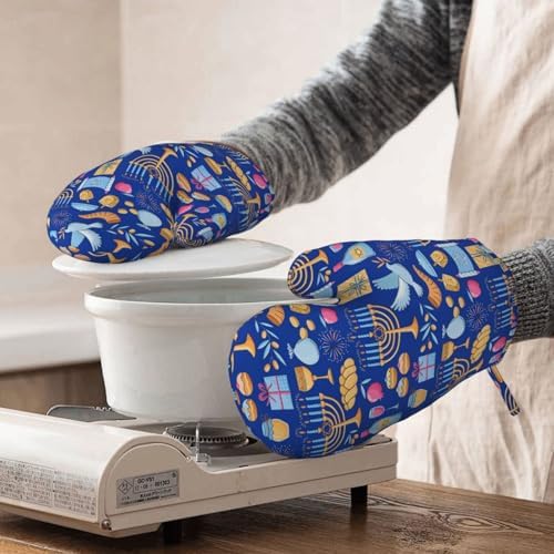 Happy Hanukkah Silicone Oven Mitts for Kitchen Baking BBQ