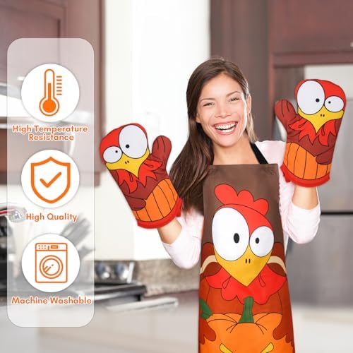 LSYDCARM Fall Oven Mitts 4Pcs Turkey Set with Apron