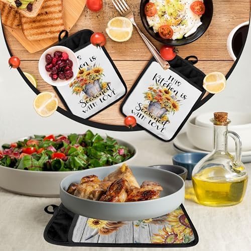 YeiHe 402Potholder Spring Floral Kitchen Pot Holder with Pockets