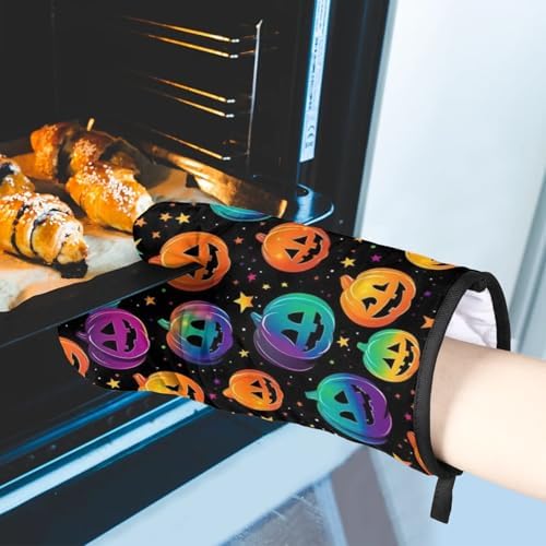 Halloween Oven Mitts Pot Holders Set - Pumpkins with Safety