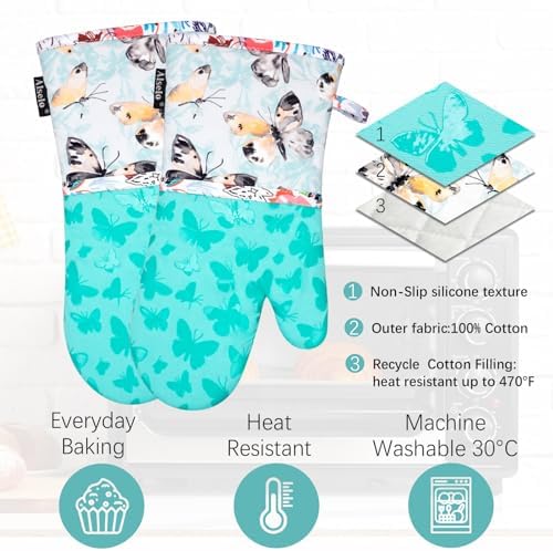 Heat-Resistant Oven Mitts with Anti-Slip Quilted Linings