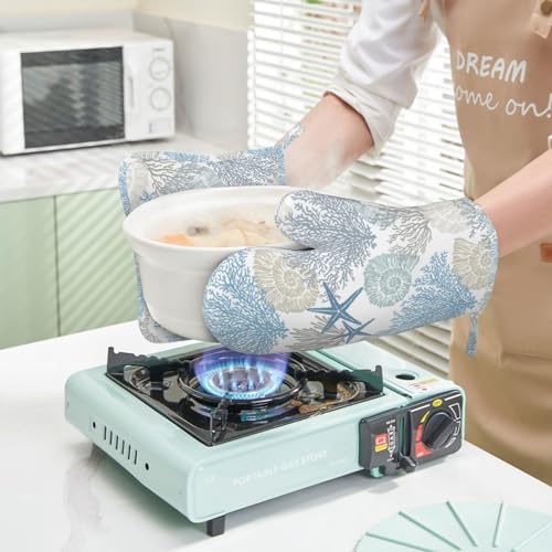 Nautical Heat-Resistant Oven Mitts with Quilted Liner 4PCS for Kitchen Cooking