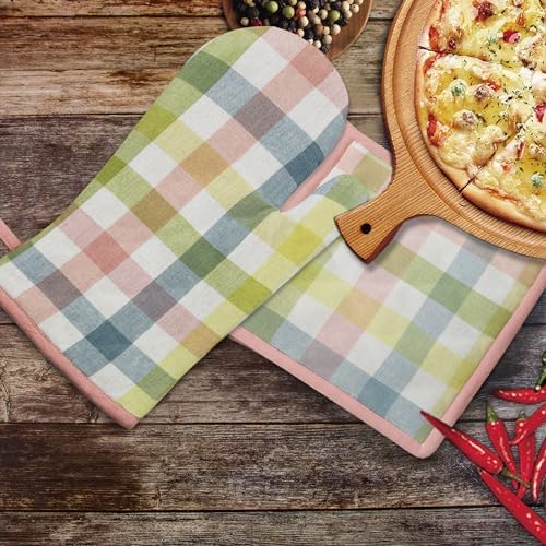 COTTON CRAFT Quilted Oven Mitt Potholder Set Gingham Buffalo Check Heat Resistant