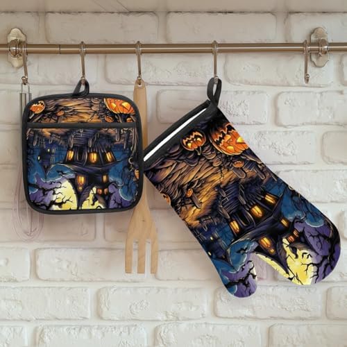 Aglebo Halloween Castle Oven Mitts Set of 2