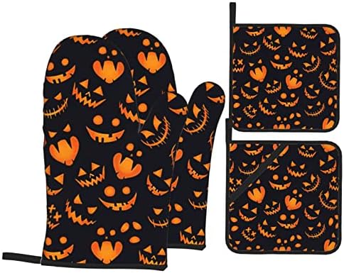 Pumpkin Oven Mitts Heat-Resistant Set of 4